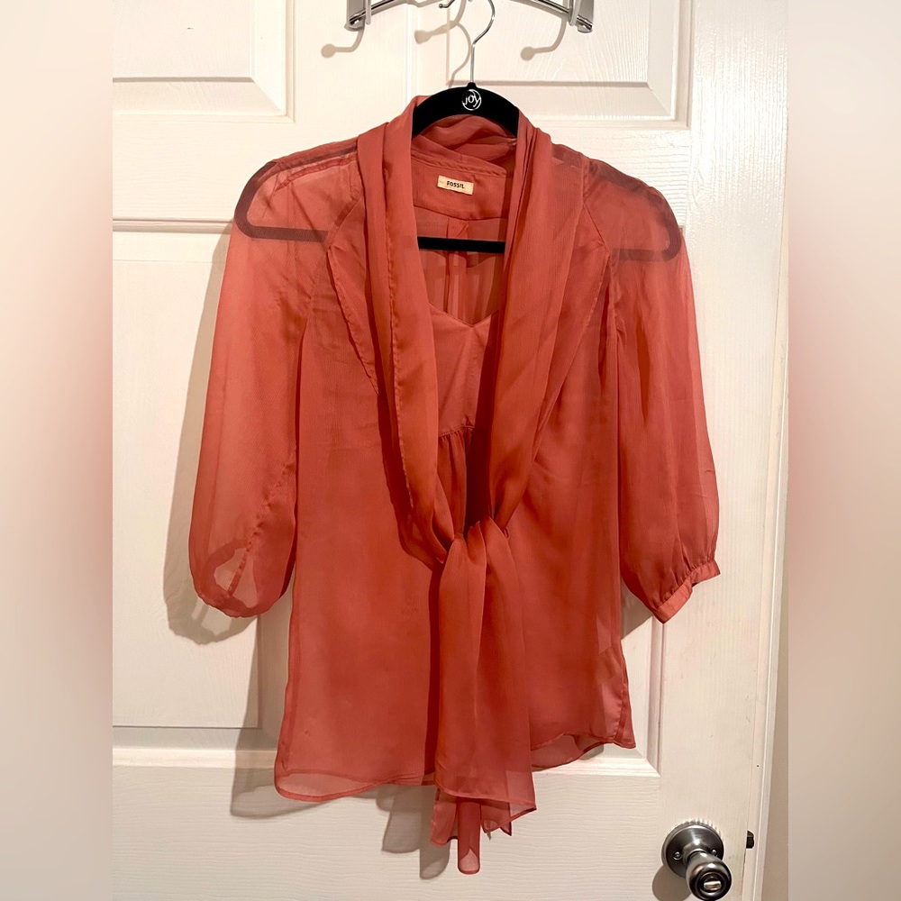 Fossil pink satin sheer shirt size small